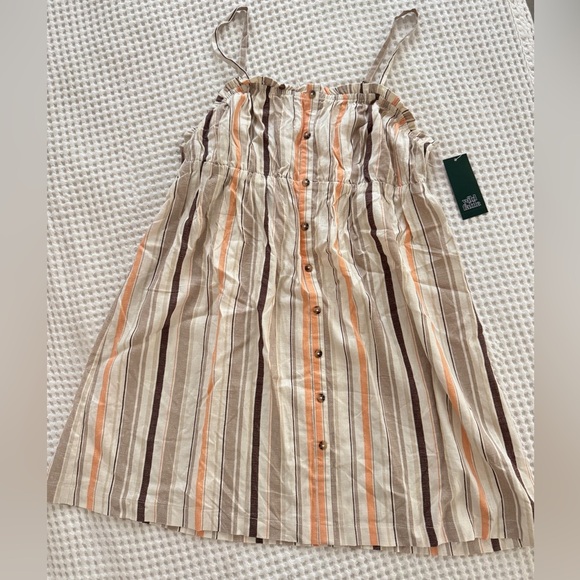 Striped Tan and White Button-front A-line dress from Wild Fable - NWT szL - Picture 4 of 5